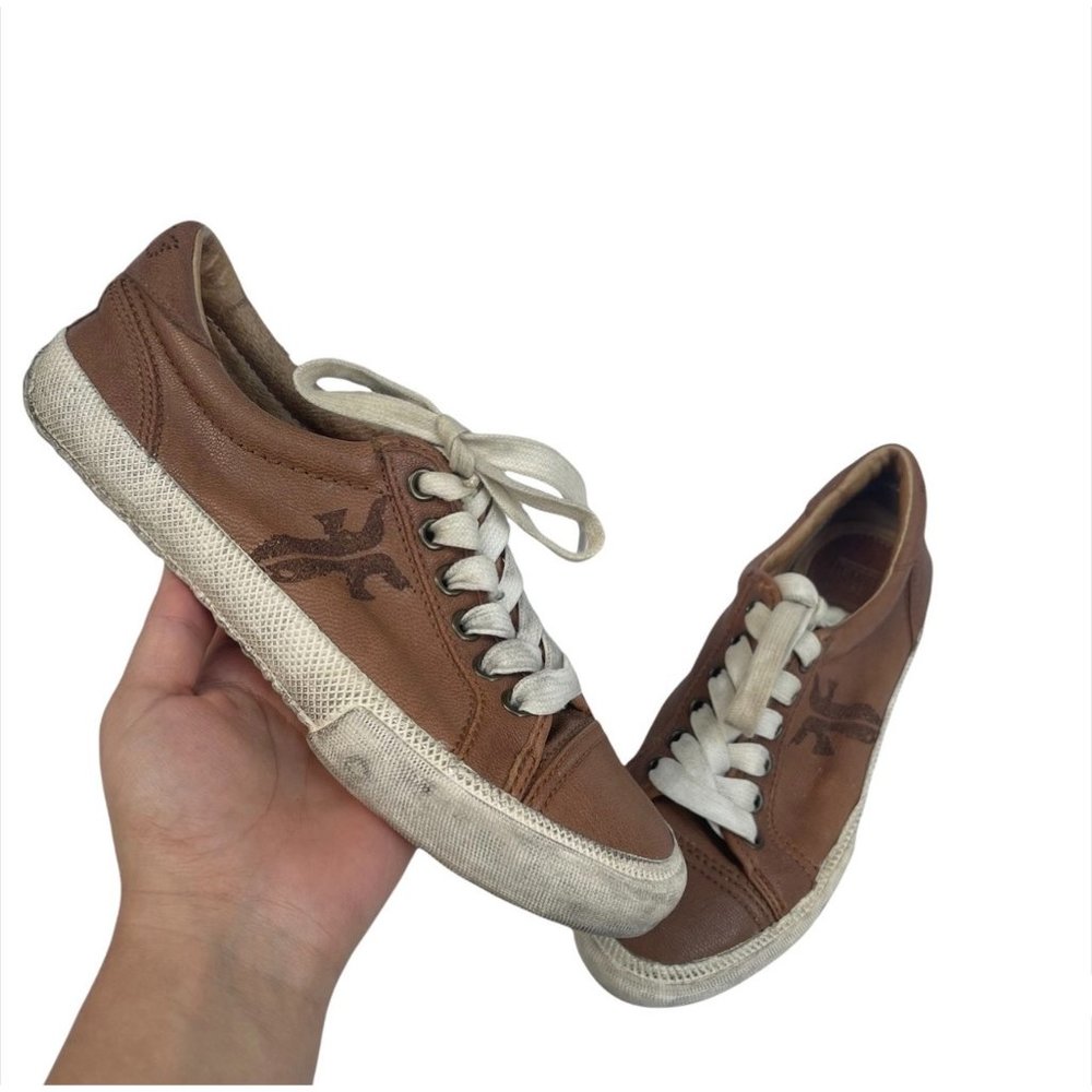 Frye Kira Low Top Distressed Logo Leather Sneakers Tennis Shoes 6